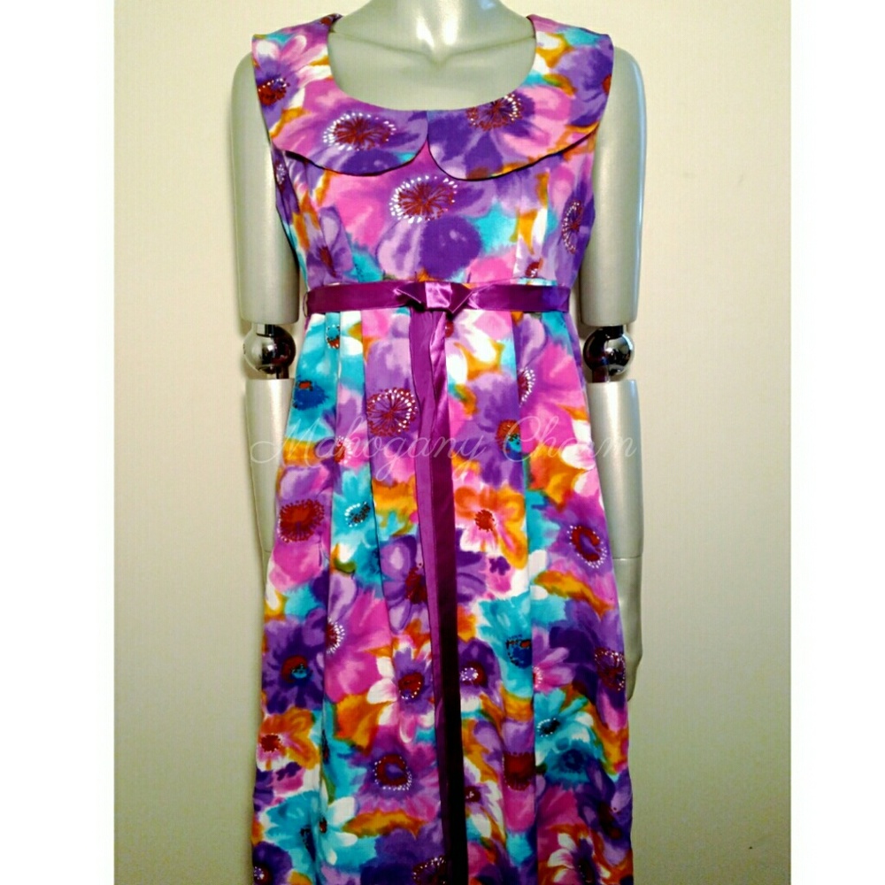 Vintage Boho Floral A-line Maxi Dress - Handmade